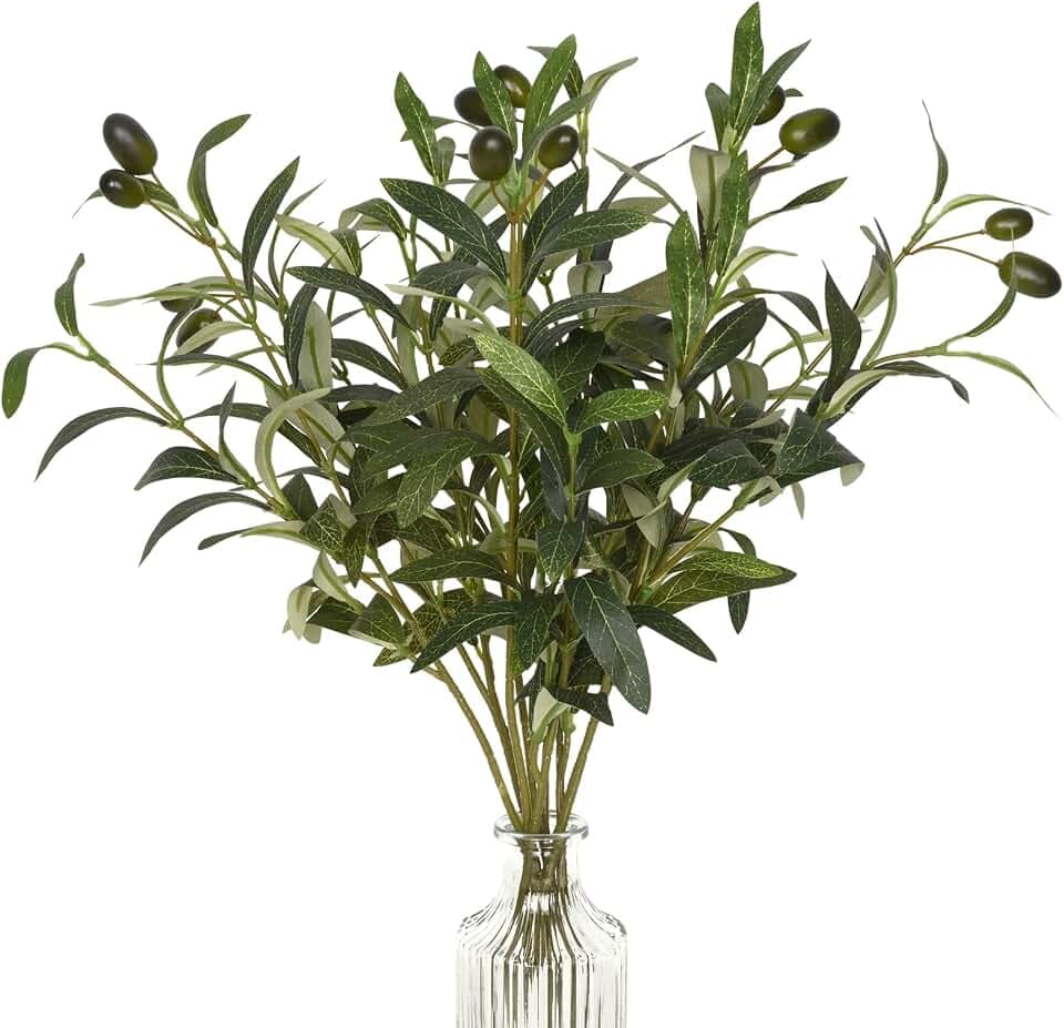 Waipfaru Künstliche Olivenzweige für Vasen, Olivenbaumzweige mit originalgetreuen Oliven, künstliche grüne Stiele, Dekoration für Tafelaufsätze, Blumenarrangements, Vasen, 3 Stück, 45,7 cm