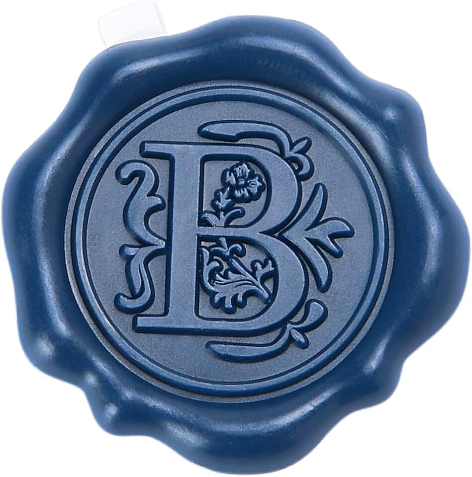 Navy Blue Initial Alphabet Adhesive Wax Seal Stickers, Letter B, 50-Pack