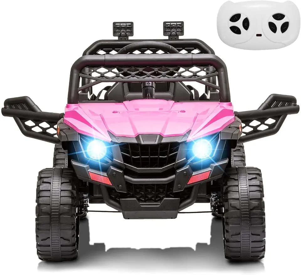 12V Kids Ride on UTV Electric Vehicle for Toddlers Battery Powered Ride On Car Toy with Remote Control, 4 Wheels Spring Suspension, LED Lights, Music, Pink