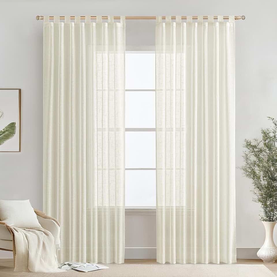 MIULEE Voile Gardine Leineneffekt 2er Set B140 H225 Elfenbeinweiß