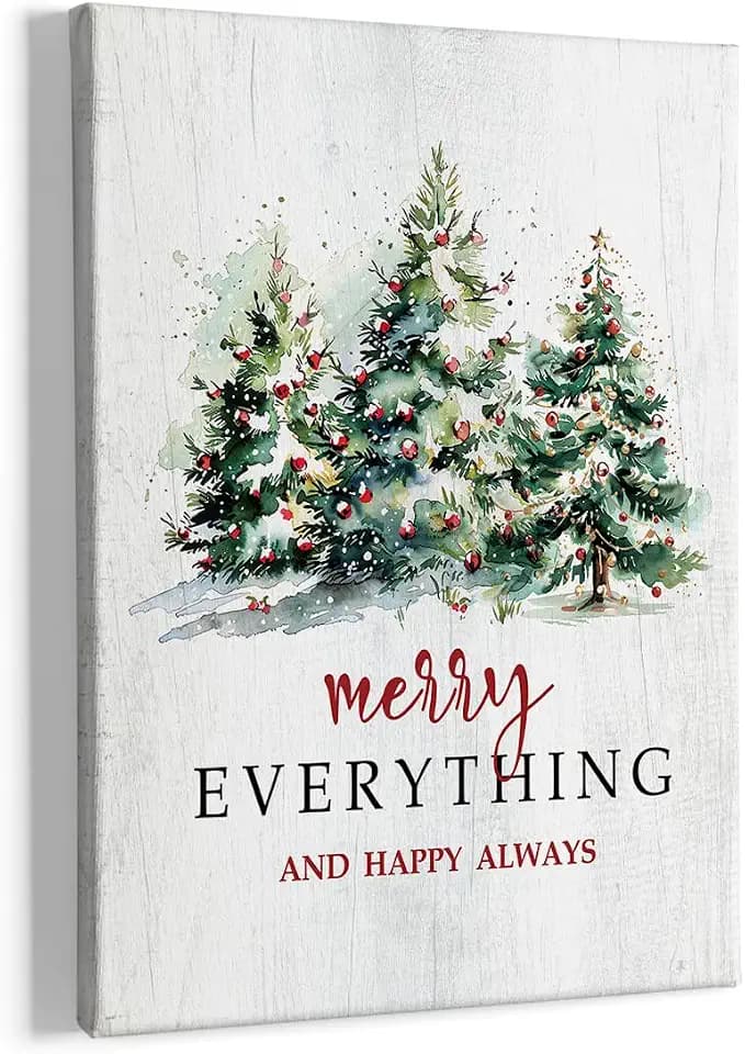 HIWX Christmas Tree Wall Art Decor, Merry Everything And a Happy Always Christmas Framed Canvas Painting Wall Art Decor, Christmas Tree Winter Wall Art Home Decoration For Bedroom Living Room 11x14