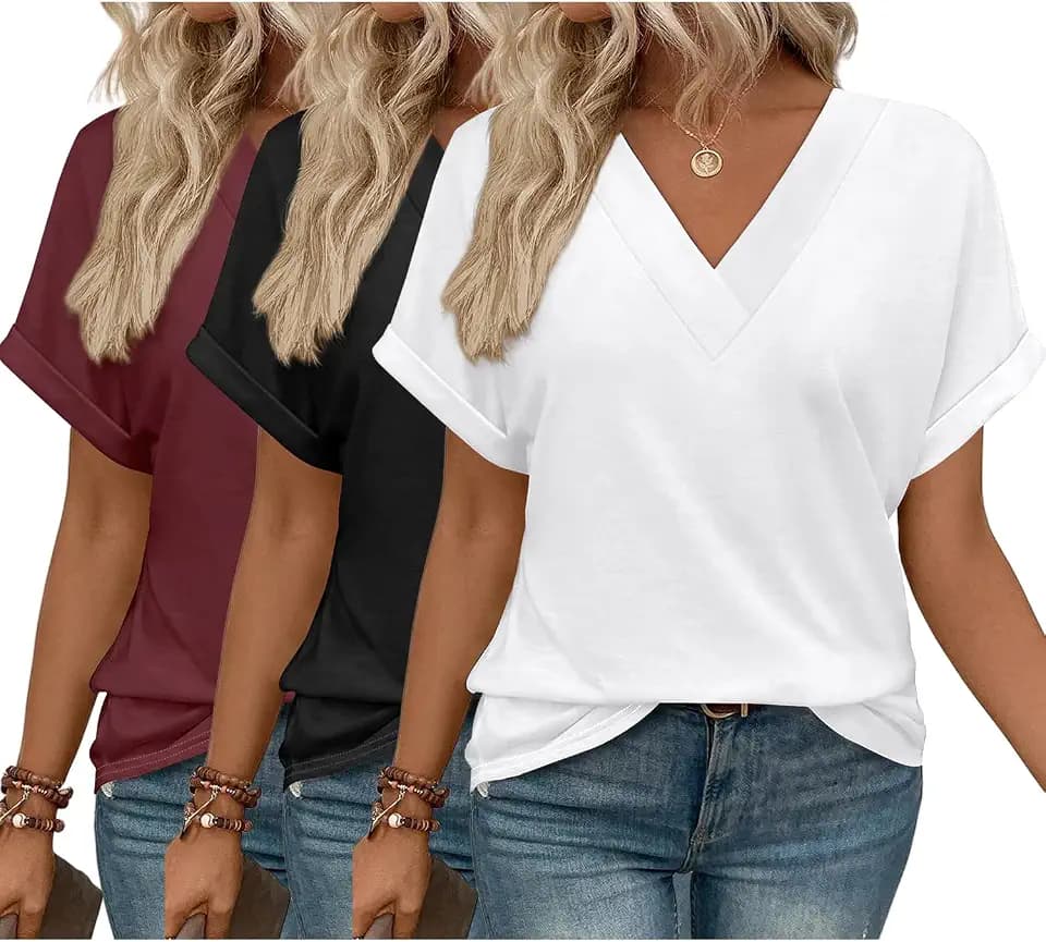 3 Pack T-Shirts Short Sleeve V Neck Tops for Women 2026 Fashion Summer Loose Fit Cute Clothes Trendy Fashion Outfits