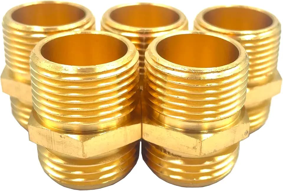 5 Pcs 3/4”GHT Male X 3/4”NPT Male Solid Brass Garden Hose Fittings Connectors Adapter,GHT To NPT Adapter Pipe Brass Fitting Connect