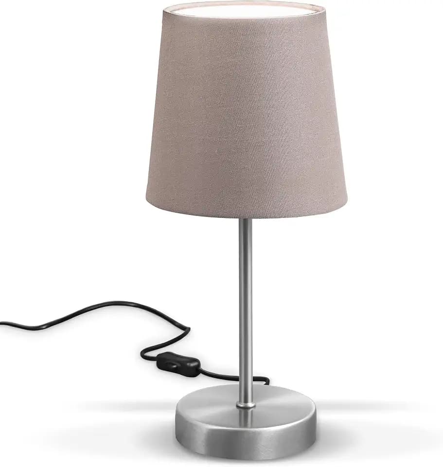 B.K.Licht - Nachttischlampe mit Kabelschalter, E14 Fassung, Lampenschirm aus Stoff, Tischlampe, Lampe, Schreibtischlampe, Tischleuchte, Bürolampe, Leselampe, Leselicht, 30,8x10 cm, Taupe