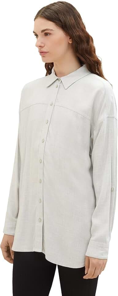 TOM TAILOR Denim Damen 1038815 Longstyle Bluse mit Turn-Up Ärmel (1er Pack)