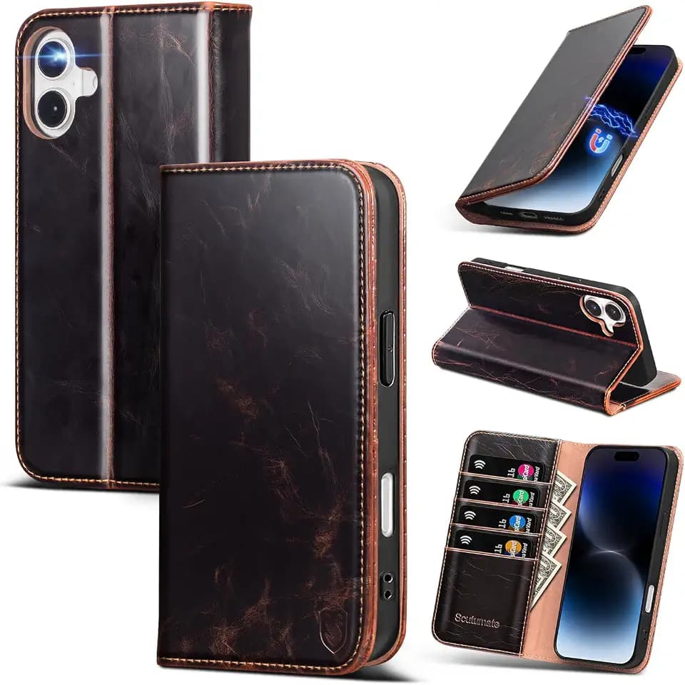 for iPhone 16 Wallet Case with Card Holder,Coffee