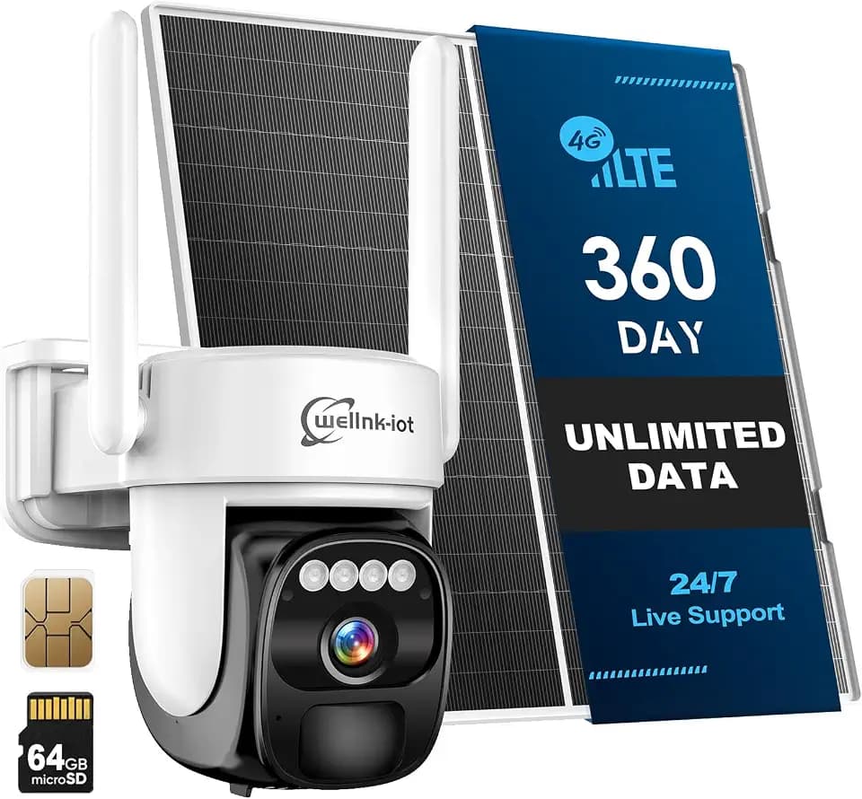 4G LTE Cellular Security Camera Outdoor Wireless with 360-Day Unlimited SIM Data, No WiFi Security Camera Solar Powered, Remote Monitoring, Motion Sensor, Human Tracking, 360° Viewing, Dual Storage