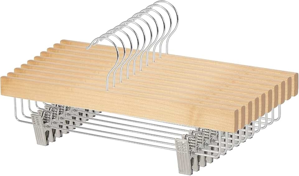 Amazon Basics Holzkleiderbügel mit Klammern, 35.99 x 1.19 x 16 cm, Natürlich, 10er-Pack