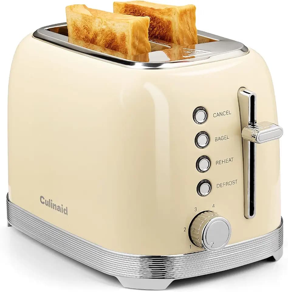 Toaster 2 Slice Retro Stainless Steel, Cream White