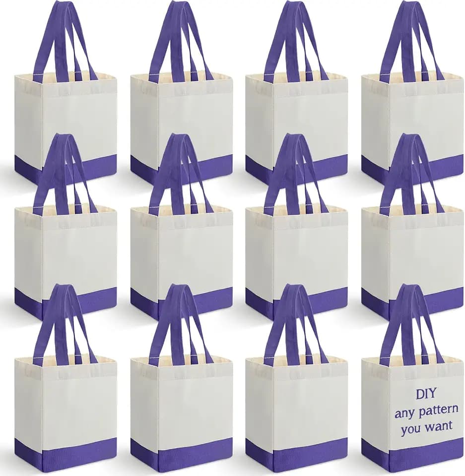 Sanwuta 12 Pack Mini Canvas Tote Bag, 8'' X 10'' X 4'' Small Tote, Purple