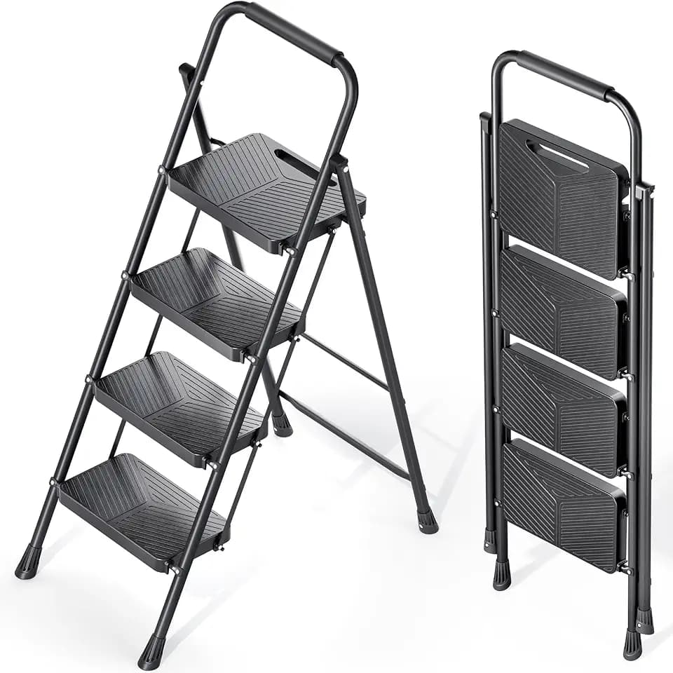 KINGRACK Folding 4 Step Ladder, Step Stool with Anti-Slip Pedals