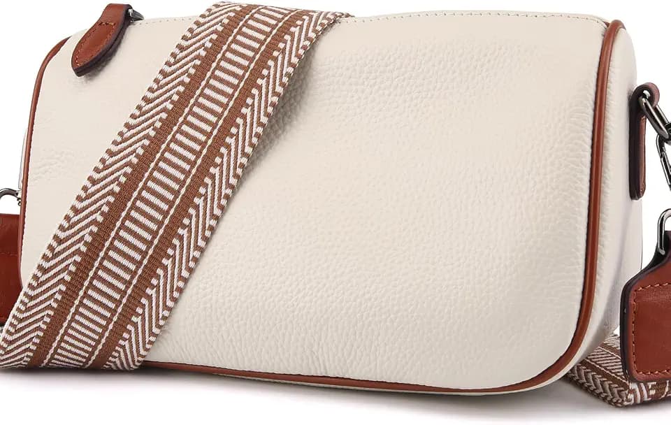 Leather Crossbody Bags for Women Purses: Small Genuine Cross Body Handbags with Wide Shoulder Strap to Travel (Brown)