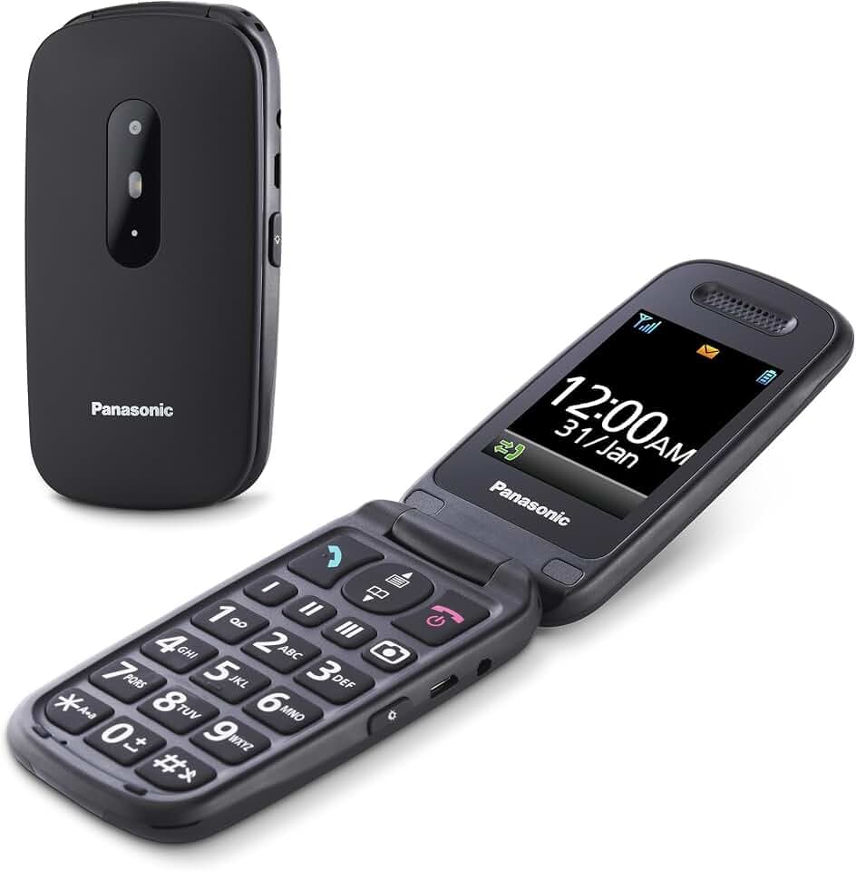 Panasonic KX-TU446EXB 2G Seniorenhandy ohne Vertrag(SOS-Notruftaste, Stoßfest, Sprachverstärker, große getrennte Tasten, große Schrift und Nummernanzeige, 2,4 Zoll Farbdisplay, Klapphandy, Schwarz