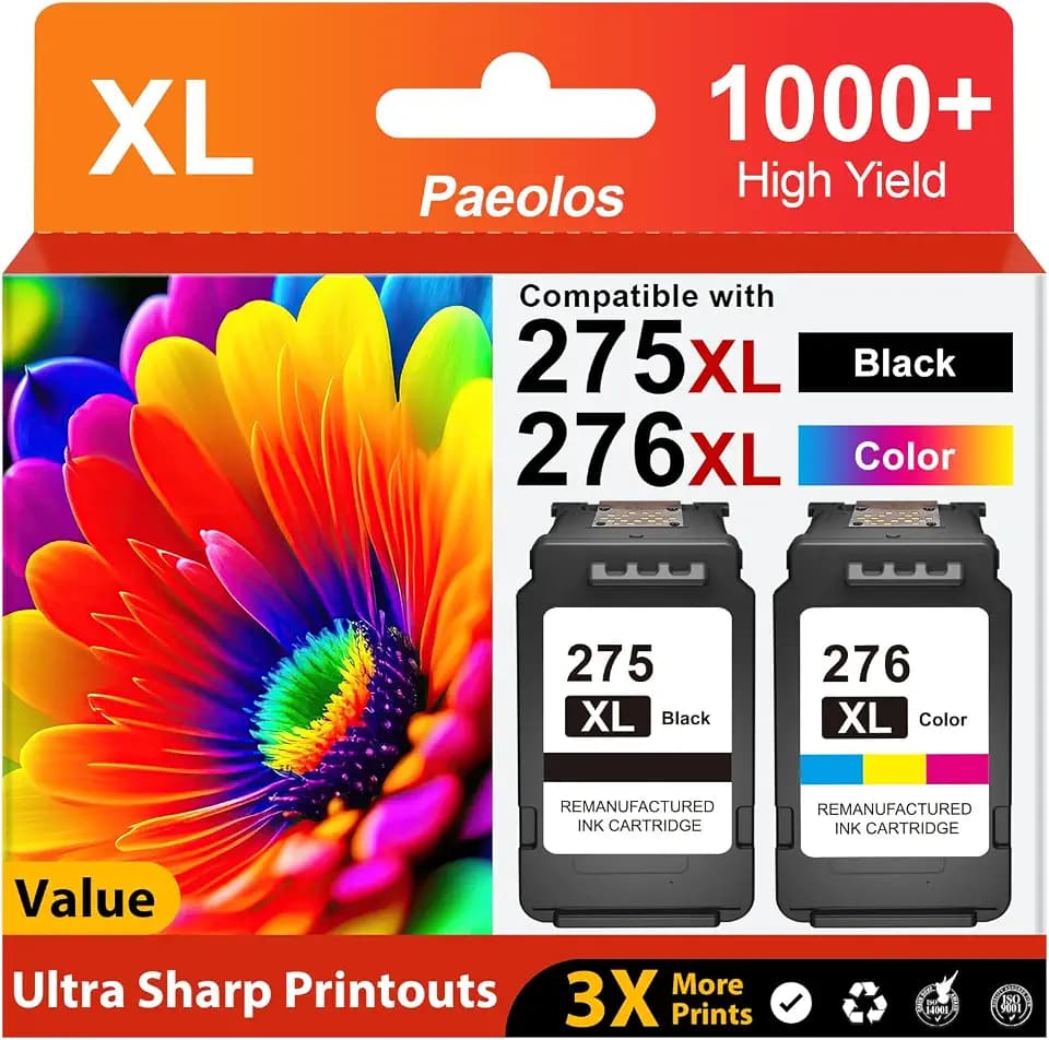 PG-275XL CL-276XL Replacement for Canon 275 and 276 Ink cartridges for Canon Ink 275 and 276 Combo Pack PG275 Black CL276 Color for PIXMA TS3722 TR4720 TR4700 TS3522 TS3500 TR4722 Printer (2-Pack)