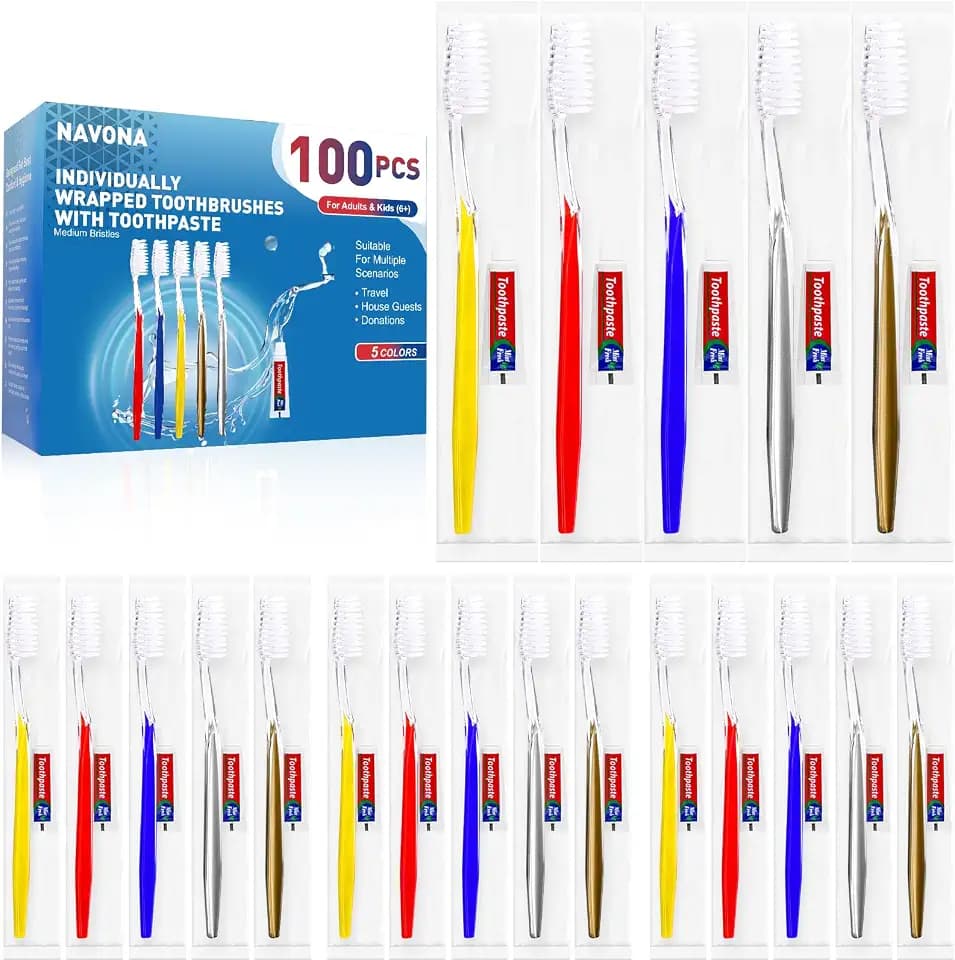 100 PCS Disposable Toothbrush with Toothpaste Bulk, Travel Toothbrush Set