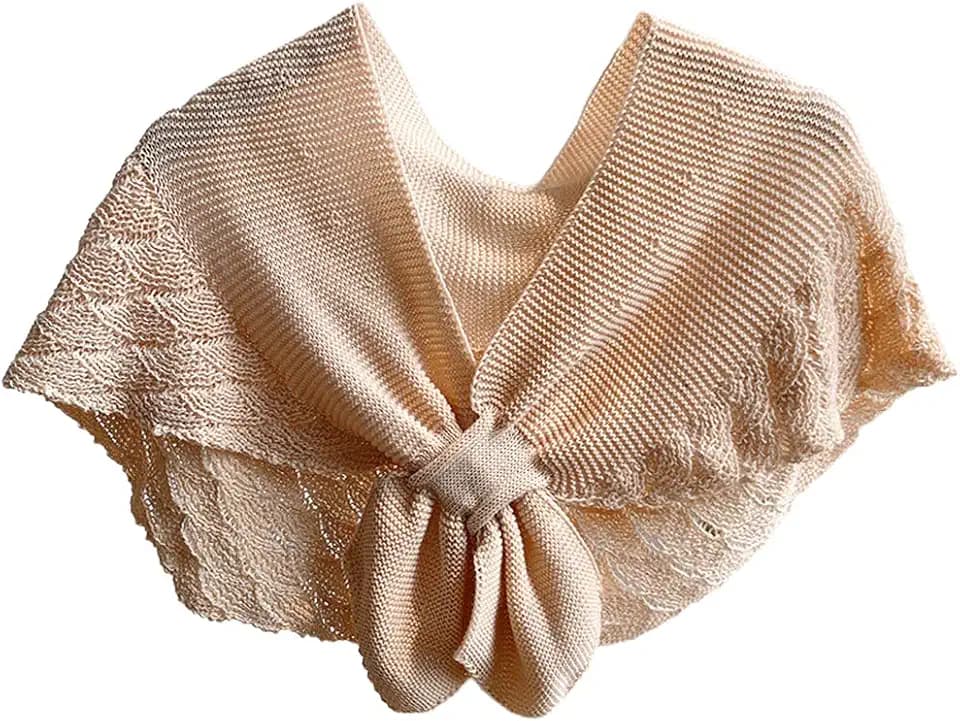 Damen Häkelschal, Strick, Fischschuppen, einfarbig, Poncho mit Knoten, Umhang