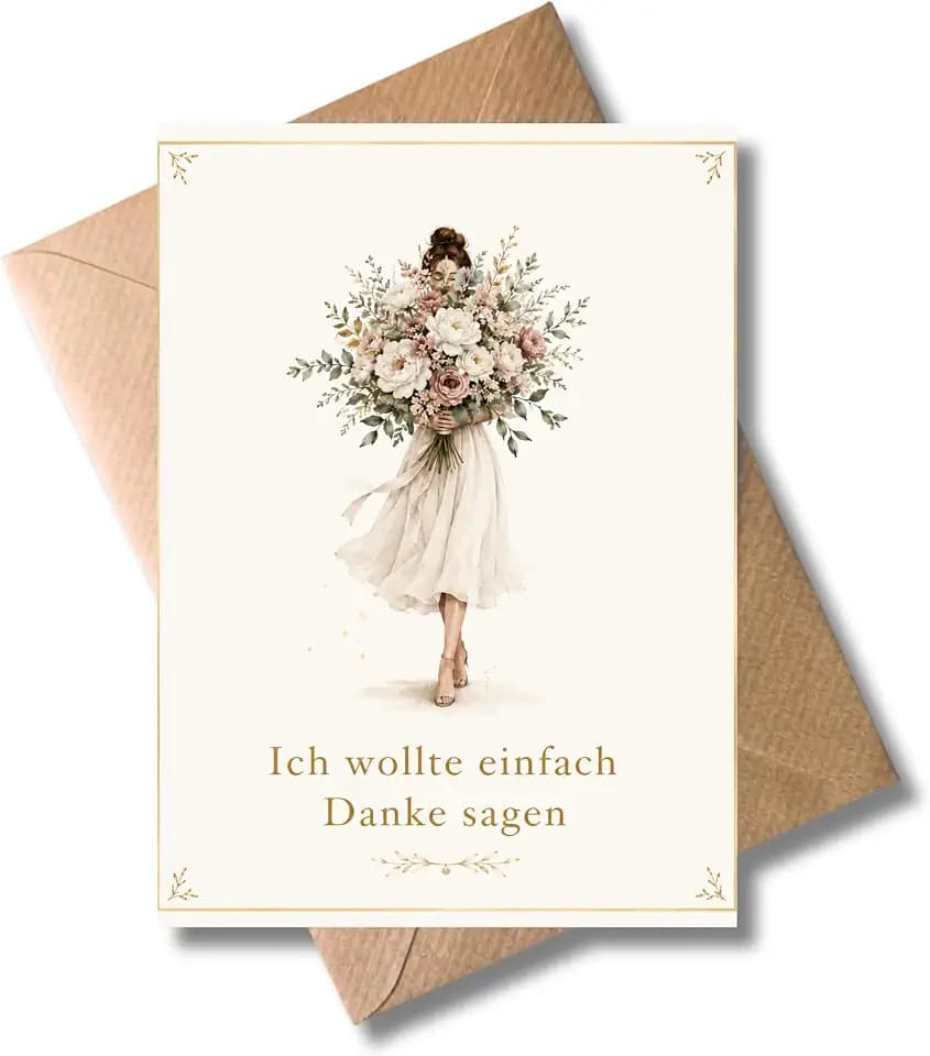 WBdesignz liebevolle Dankeskarte mit Umschlag - mit Blumenstrauß Blumen - Ich wollte einfach Danke sagen - Danksagung Karte für Freunde Kollegen - Dankeschön Abschied Danke sagen (DIN A6)