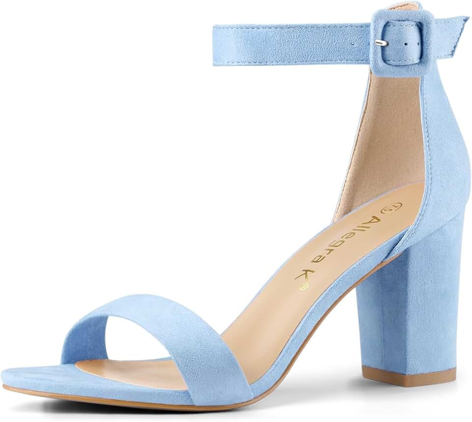 Allegra K Women's High Chunky Heel Buckle Ankle Strap Sandals
