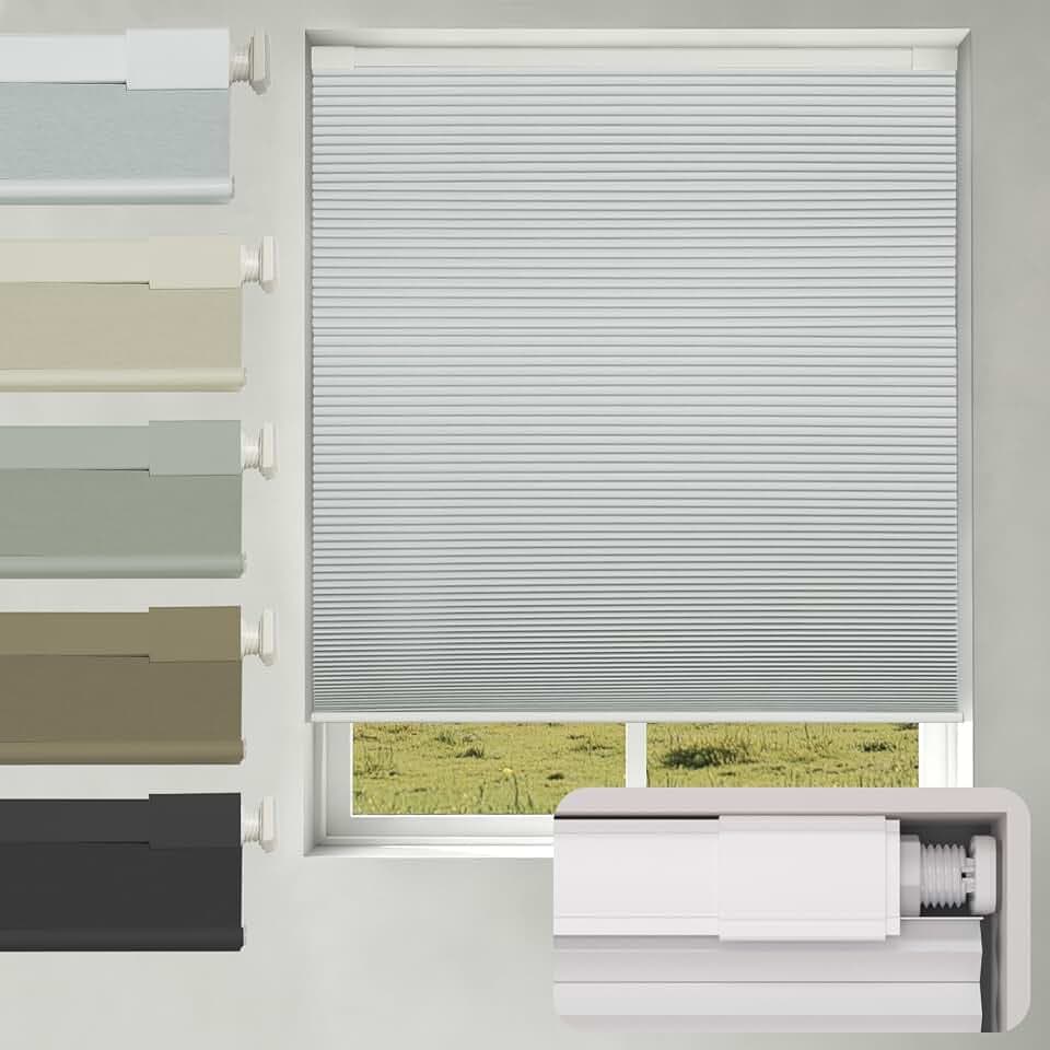 No Drill No Tools Blackout Cellular Shades,Cordless Blinds for Indoor Windows,Room Darkening Window Shades Honeycomb Blinds for Bedroom,Office,Home,White,36" w x 48" h