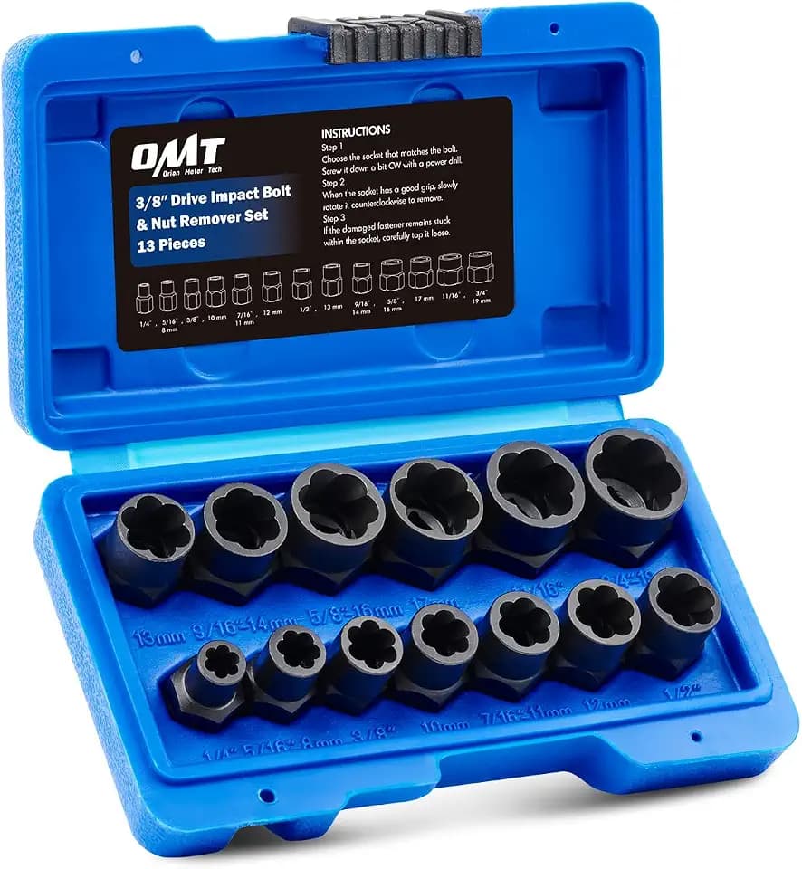 Orion Motor Tech Schraubenausdreher Set 13-teilig, Felgenschloss Knacker und Linksausdreher Nuss Kit für beschädigte Muttern und Bolzen, Schraubenausdreher Metrisch & SAE, 3/8" Antrieb
