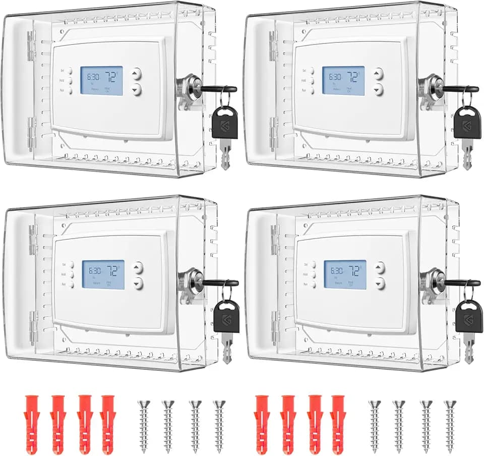 TRJ 4 PCS Thermostat Lock Box with Key, Large Size, Transparent Polycarbonate, Not Water Resistant, Includes 4 x Lock Box, 8 x Key, 4 x Manual, Fits Thermostats Up to 7.28"W x 5.7"H