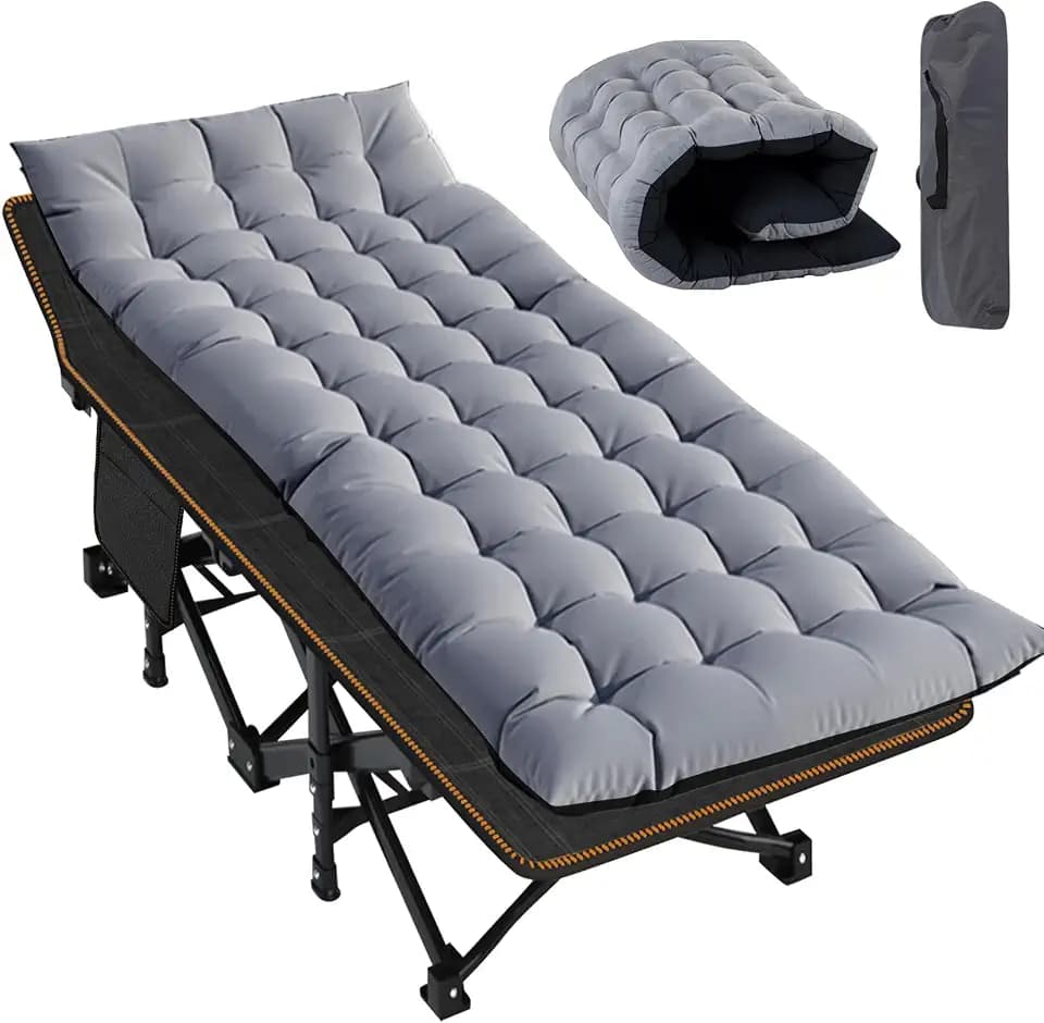 Slsy Oversized XXL Folding Camping Cot for Adults with Pad, Padded Portable Sleeping Cots, Camp Bed with Carry Bag for Outdoor Travel, Beach, Hiking