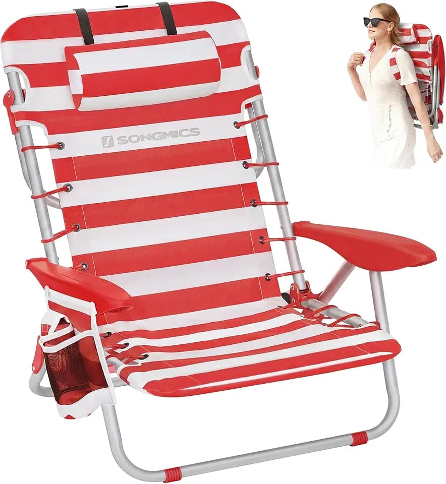 SONGMICS Portable Backpack Beach Chair, 4 Angles Adjustable Backrest