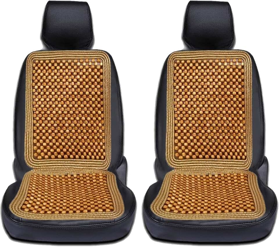 VaygWay Wood Beaded Comfort Seat Cushion Seat Cover – 2 Pcs. Wooden Beaded Car Seat Cover – Natural Wood Double Strung Beads – Massage Comfort Cover Car Seat – Universal SUV Auto