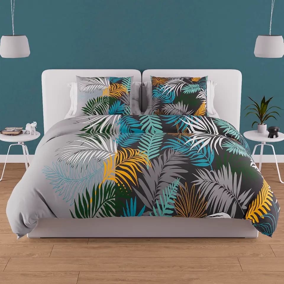 Bettwäsche-Set mit Bettdeckenbezug aus Baumwolle 57 Fäden 240x220 cm Jungle Blau, von Soleil Ocre