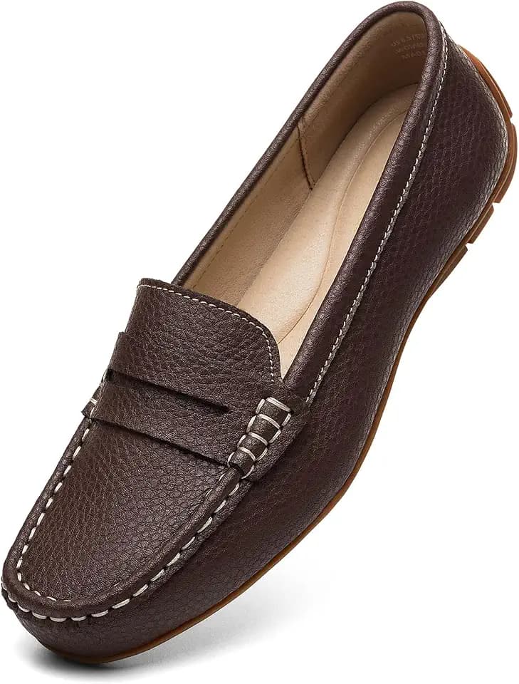 KORDAL Women's Comfortable & Lightweight Leather Penny Loafers Slip-Ons Cute Business Casual Dress Shoes Work Office Flats Everyday Walking Shoes Driving Mocs for Women