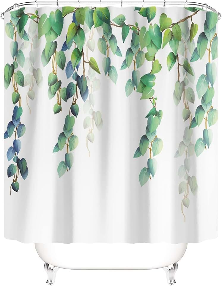 Duschvorhang Shower Curtain Badewannenvorhang Badevorhang Anti Schimmel Waschbar Faltbar grüne Pflanzen Textil inkl. 8 C-Ringe Gewicht unten ﻿