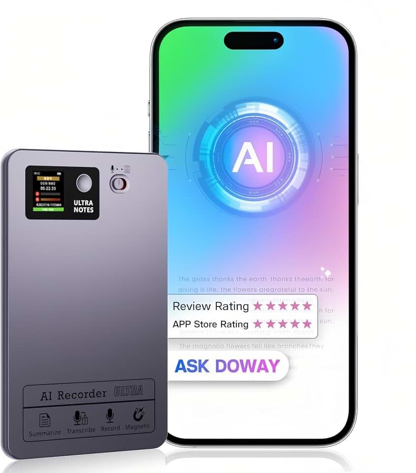 Pocket Digital AI Voice Recorder - AI Note Taking Device, Note Taker Smart Recorder for Lectures, Noise Reduction, Supports 152 Languages, APP Control, 64GB Small Audio Recorders with Transcription