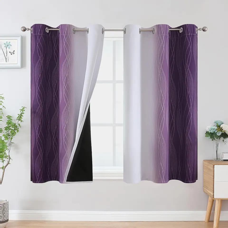 Purple and Greyish White Ombre Blackout Curtains for Bedroom 45 Inches Long