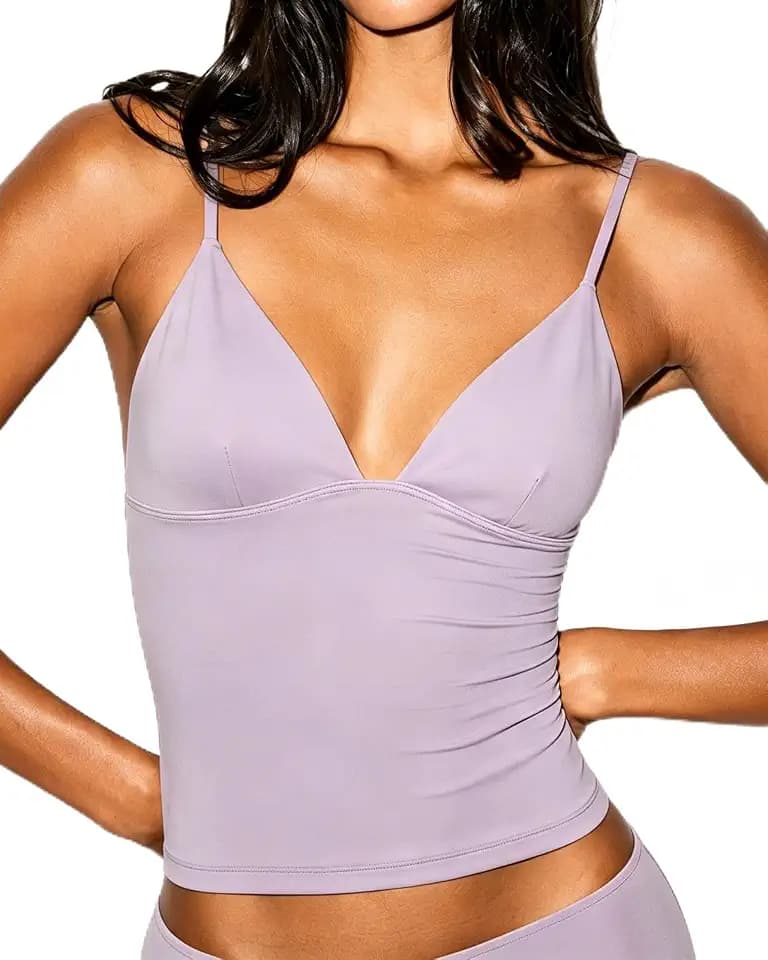 SUUKSESS Women Sexy V Neck Cami Top Sleeveless Spaghetti Fitted Tank Top