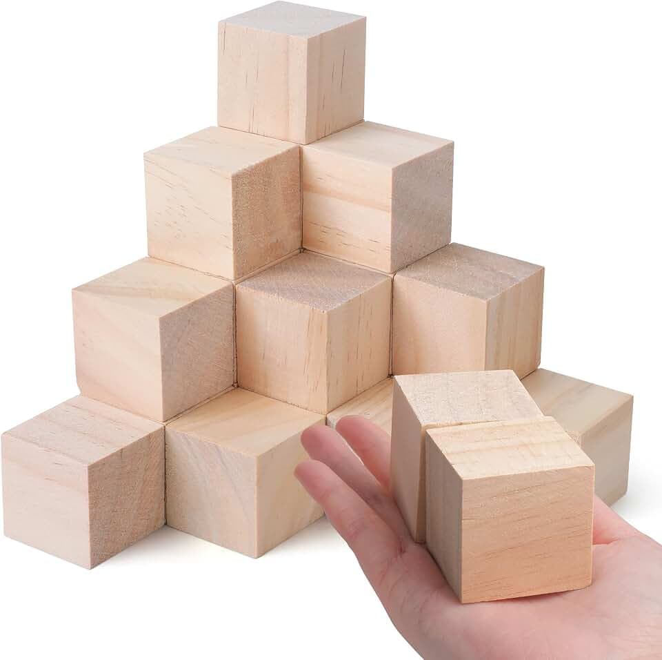 SOSMAR 20 Stück 40x40x40mm Blanko Würfel Bastel Holz Holzwürfel 4cm Holzklötzchen zum Basteln, Natürliche Holzblöcke Holzrohlinge zum Bemalen, Holz Deko, DIY Handwerk etc.