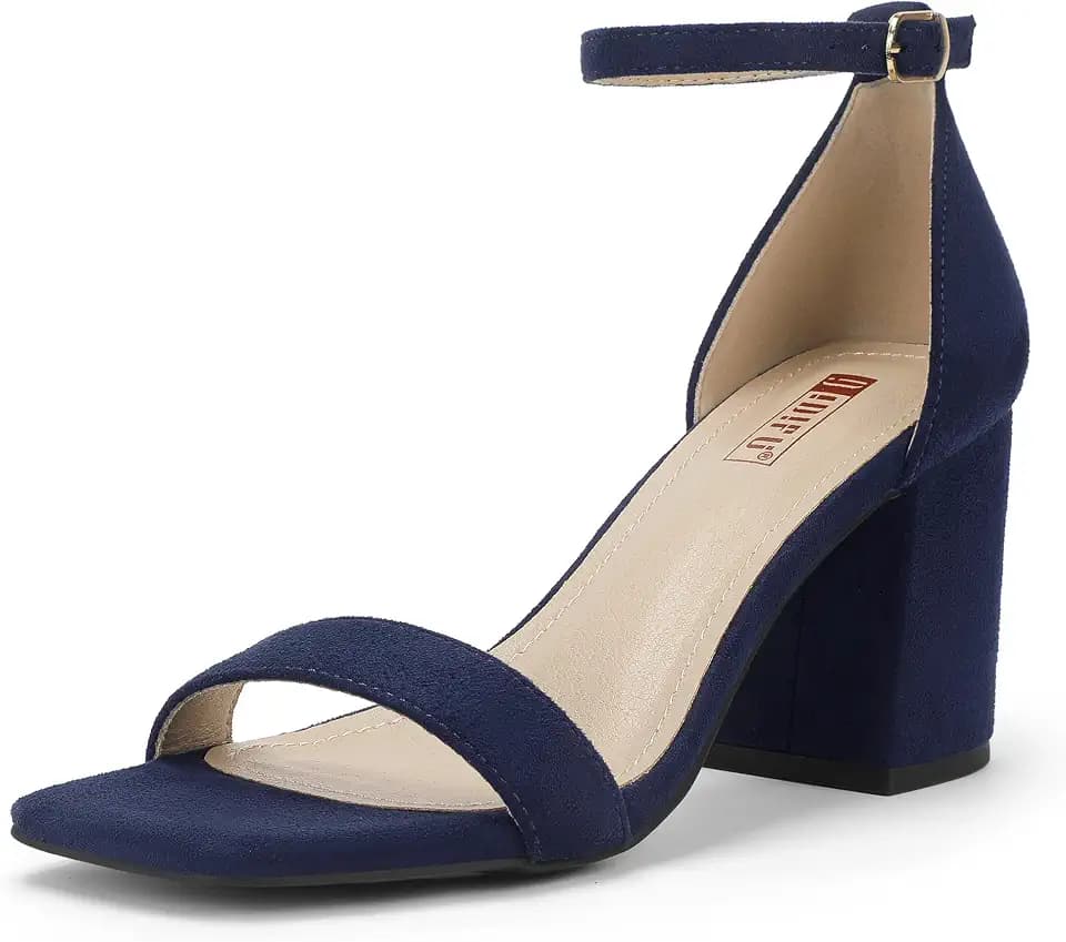 IDIFU Chunky High Heels Square Open Toe Ankle Strap Heeled Sandals