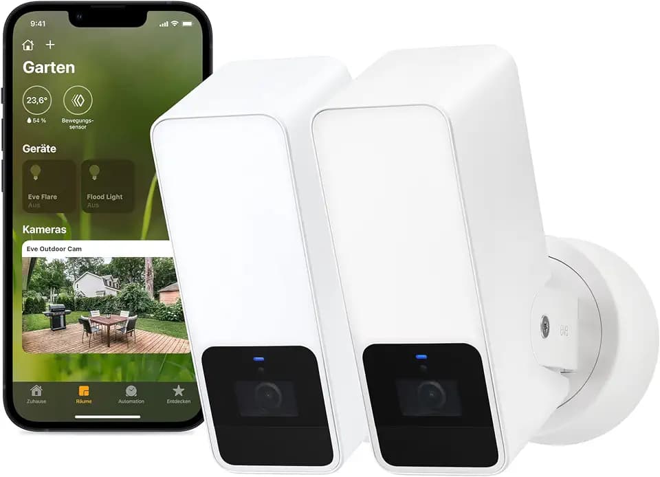 Eve Outdoor Cam weiß (Apple Home) 2er-Pack – Smarte Außenkamera