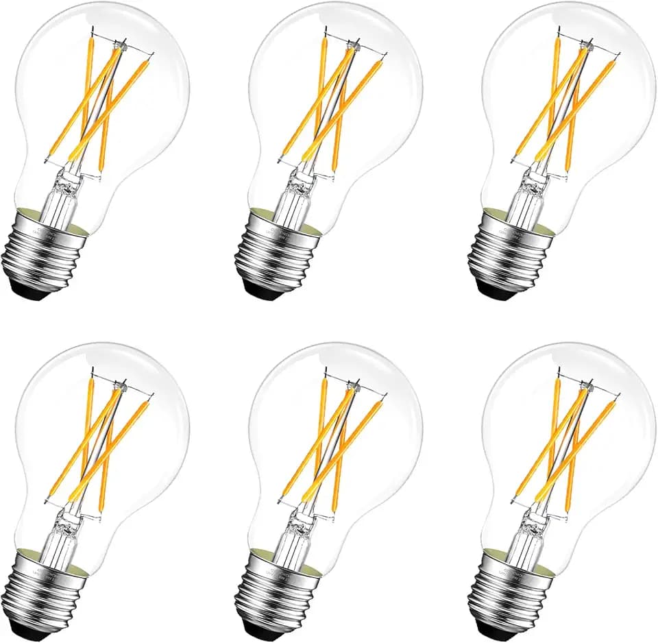 A19 E26 LED Light Bulbs 60 Watt Equivalent, Dimmable Edison Bulbs 2700K