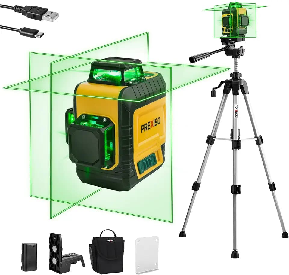 PREXISO 360° Laser Level with Tripod, 82Ft Rechargeable Cross Line Leveler