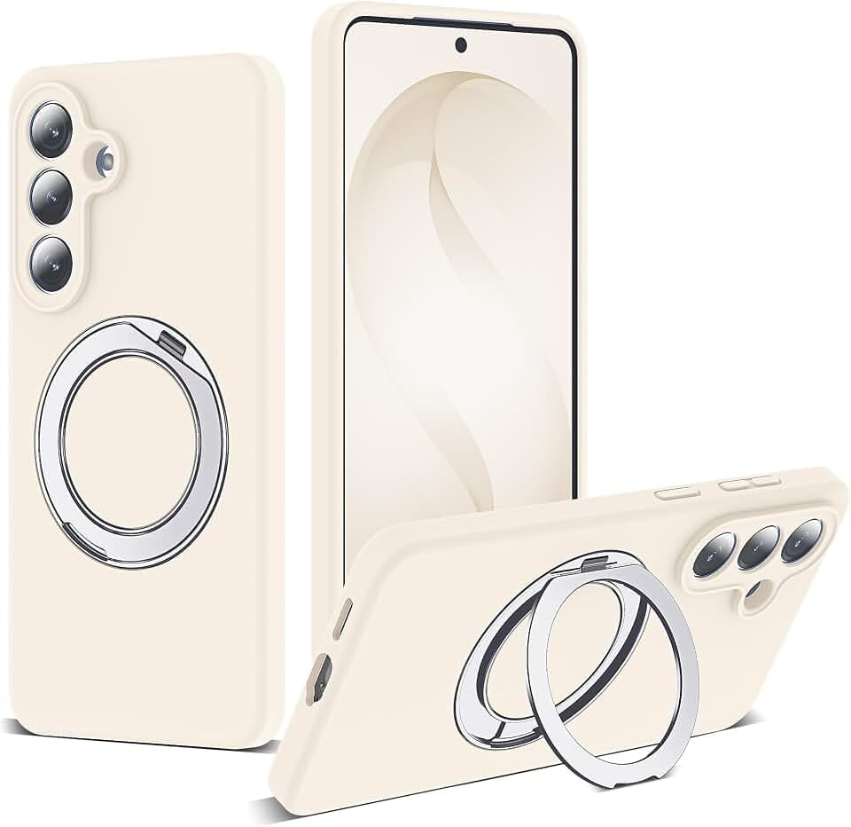 Compatible with Samsung Galaxy S26 Plus Case with 360° Rotatable Magnetic Stand Compatible with Mag-Safe [Camera Protection] Liquid Silicone Galaxy S26+ Case, White