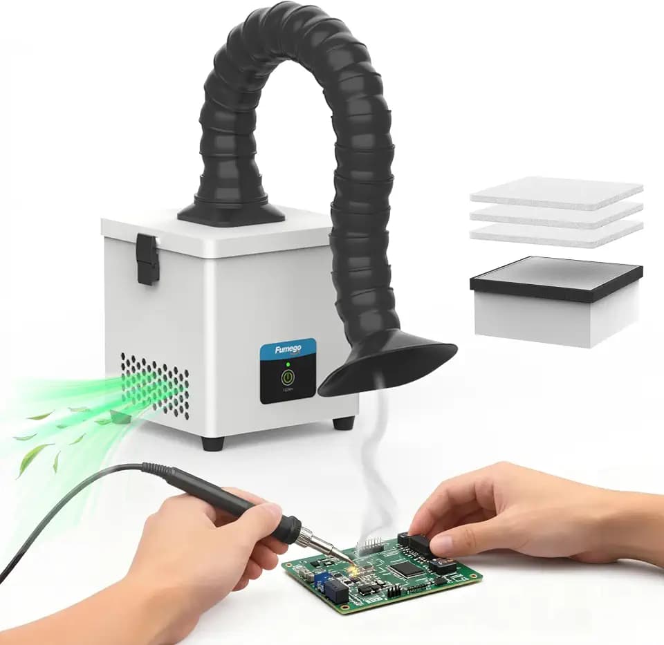 Solder Fume Extractor with HEPA+Carbon Filter & 5 Pcs Pre-Filters, 180 m³/h Strong Suction & 3-Level Airflow Smoke Absorber, Desktop Fume Extractor for Soldering, Jewelry Soldering, DIY - DX50
