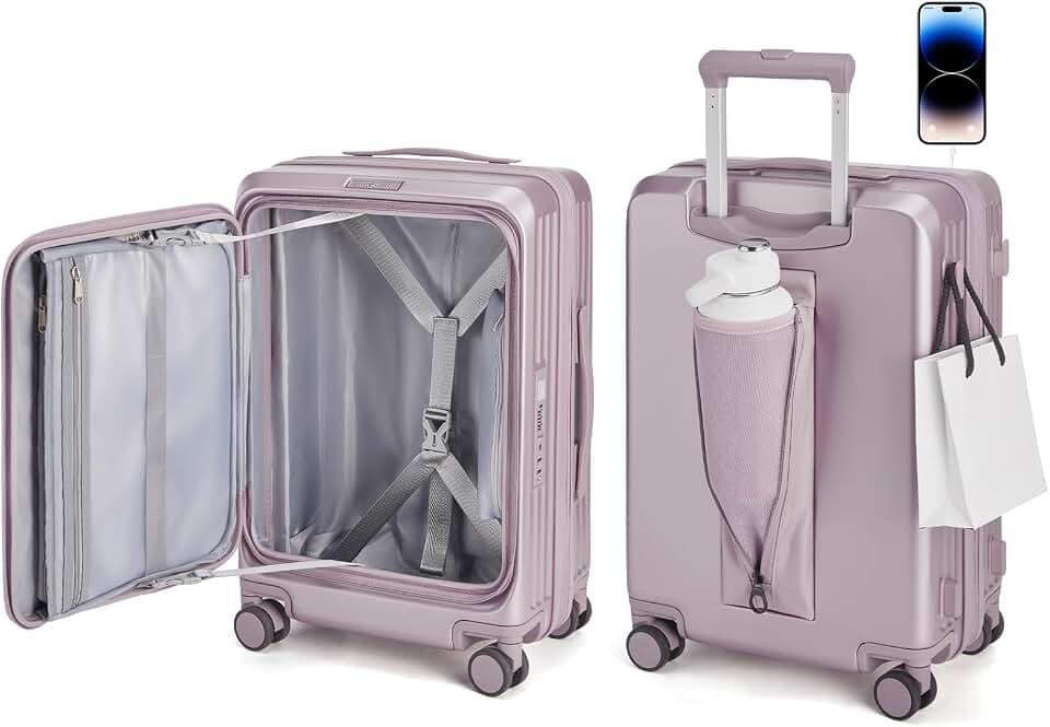 BAGSMART 20" Expandable Top-Opening Carry-On, Double Spinner, TSA, Purple