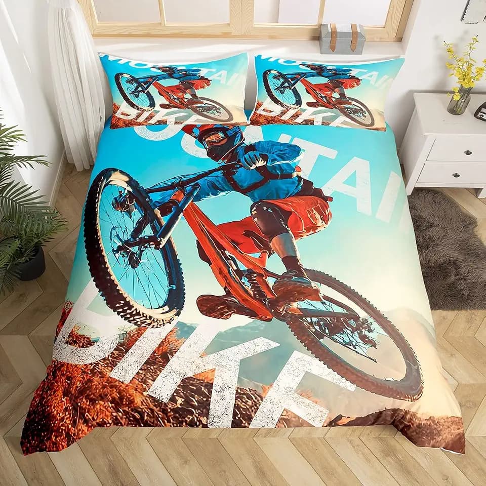 Homemissing Dirt Bike Tenns Bettwäsche Set 135x200cm Mountainbike Collection Bettwäsche-Set Kinder Jungen Bettbezug mit Kopfkissenbezug Wende Muster mit Reißverschluss
