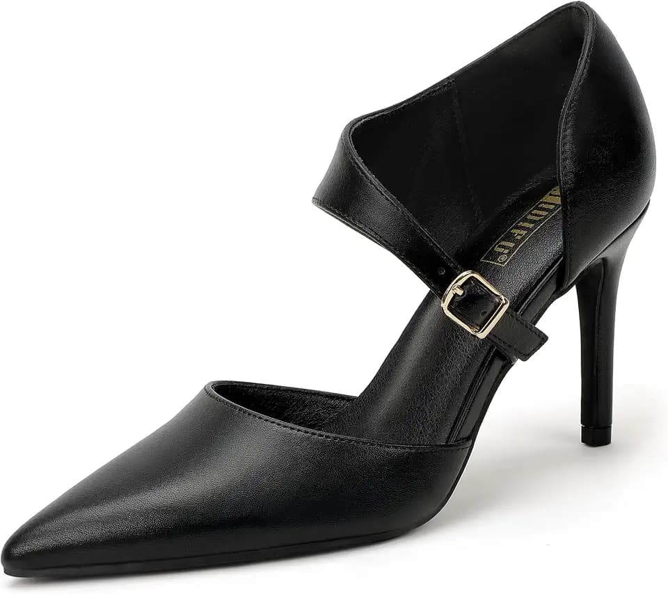 IDIFU Women's High Stiletto Heels Pumps Pointed Toe Heels Closed Toe Pumps with Elegant Metal Buckle Comfortable Office Wedding Dressy Shoes