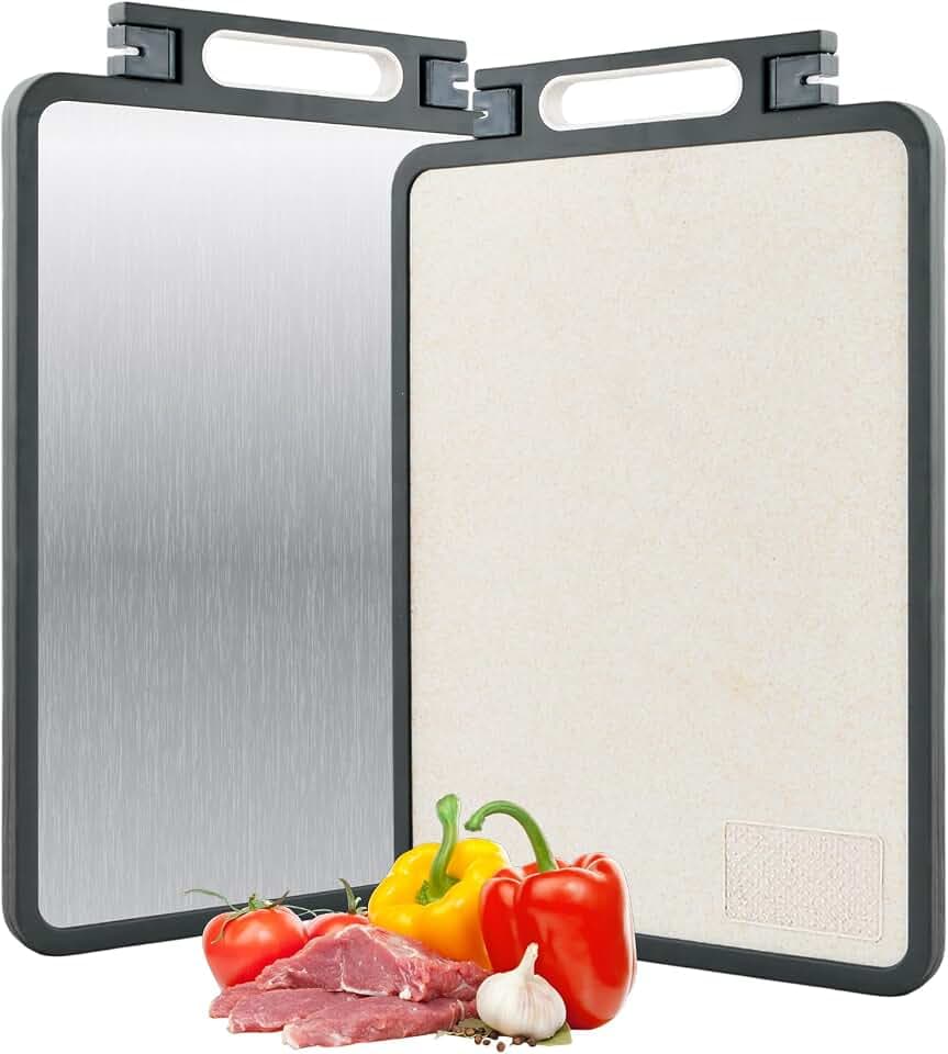 Doppelseitiges Schneidebrett, 2 in 1 Antibakterielles Edelstahl Schneidebrett, Titanium Cutting Board Groß für Fleisch/Gemüse/Obst - 45 x 31 cm