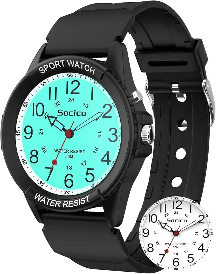 SOCICO Analog Watch for Women Nurses 50M Waterproof Night Light 12/24H