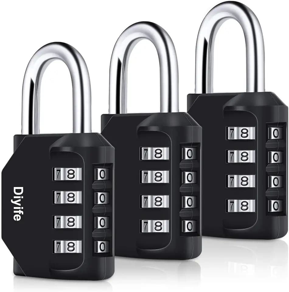 Diyife 3 Pack Combination Padlock Outdoor, 4 Digit Combination Lock (Black)