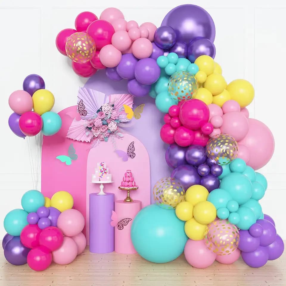 Amandir 153pcs Purple Blue Pink Balloon Garland Arch Kit Different Sizes