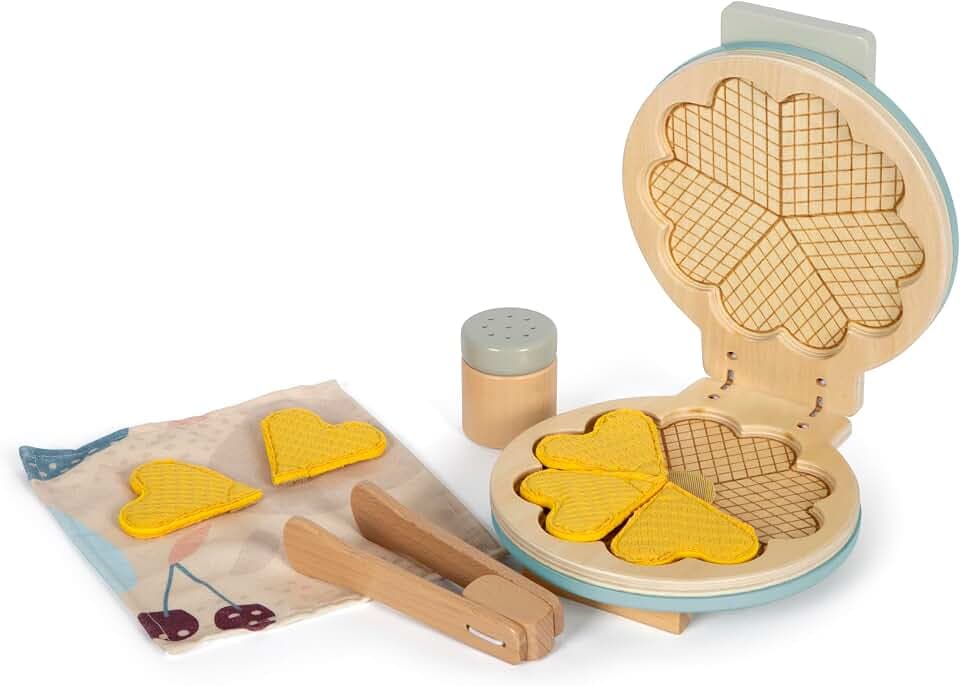 small Foot Waffeleisen-Set „Tasty“ aus Holz, Zubehör für die Spielküche, Küchen-Spielset für Kinder ab 3 Jahren, 12492