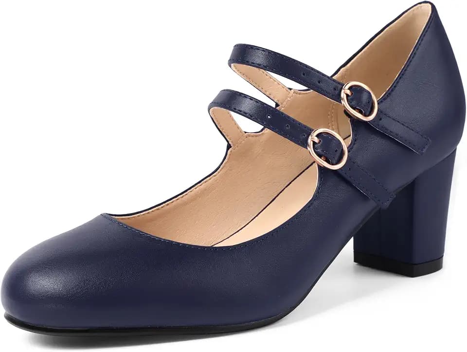 IDIFU Women's Mary Jane Chunky Block Pumps